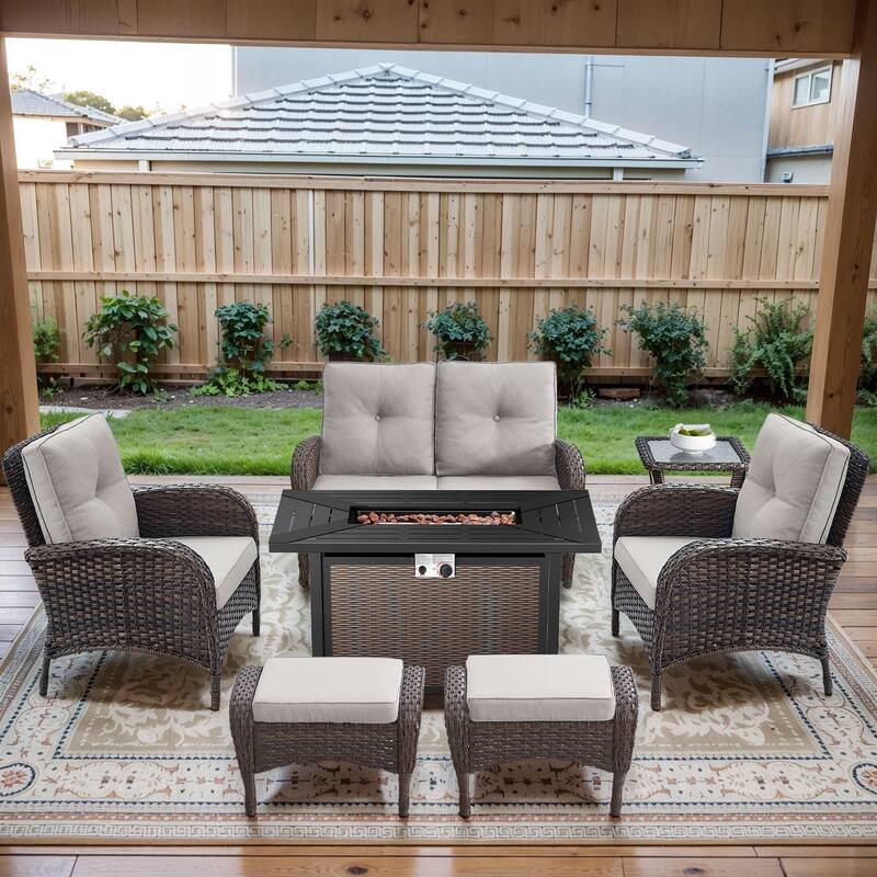 Gymojoy Outdoor Fire Pit Conversation Set, Loveseat Glider Sofa & Chairs - Patio Furniture Set