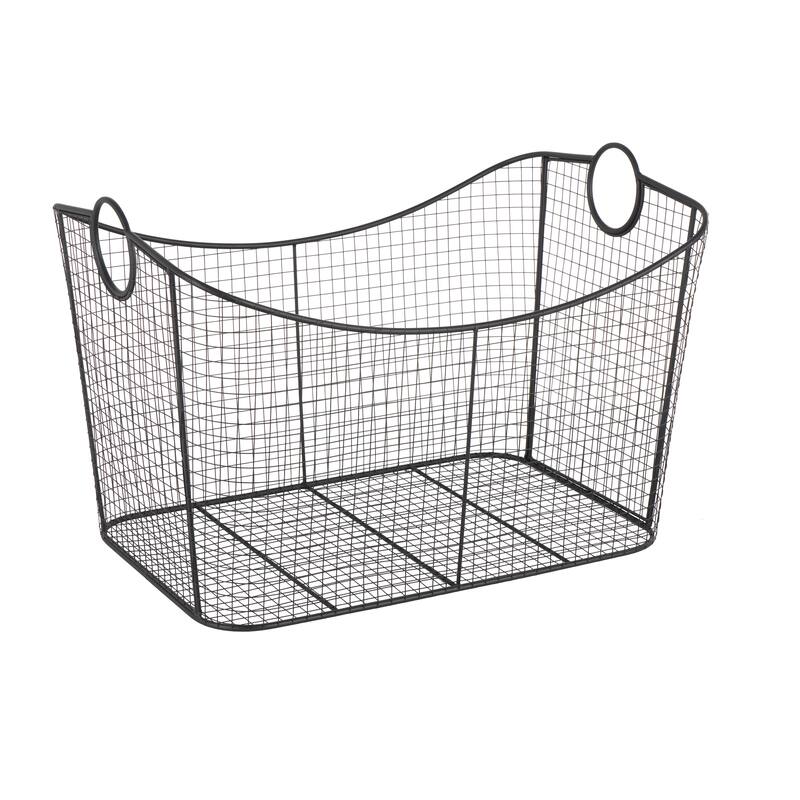 Gold Metal Wire Grid Storage Basket with Curved Edges Ring Handles