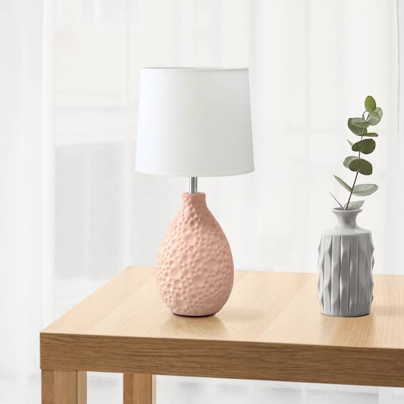 Textured Thumbprint Tear Drop Ceramic Table Lamp with Tapered Drum Shade - 14" - Pink and White