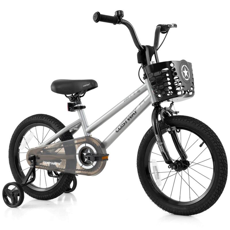 Costway 12"/14"/16"/18" Kid’s Bike with Training Wheels Adjustable - See Details - 16" Silver