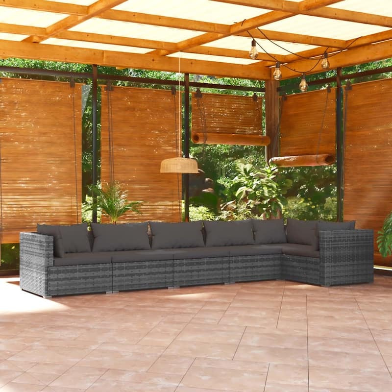vidaXL Patio Lounge Set Outdoor Sectional Sofa Set Table Garden Poly Rattan - Anthracite 6 Piece