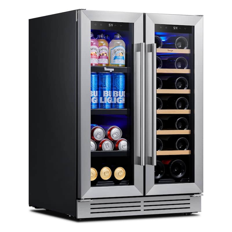 Yeego 23.4 in.20-Bottle Wine and 60 Can Beverage Cooler Dual Zone Refrigerator Under-Counter/Freestanding French Door Fridge
