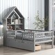 preview thumbnail 2 of 16, Pine Wood Twin Bed with House-Shaped Headboard, Fence Guardrails, and Drawers