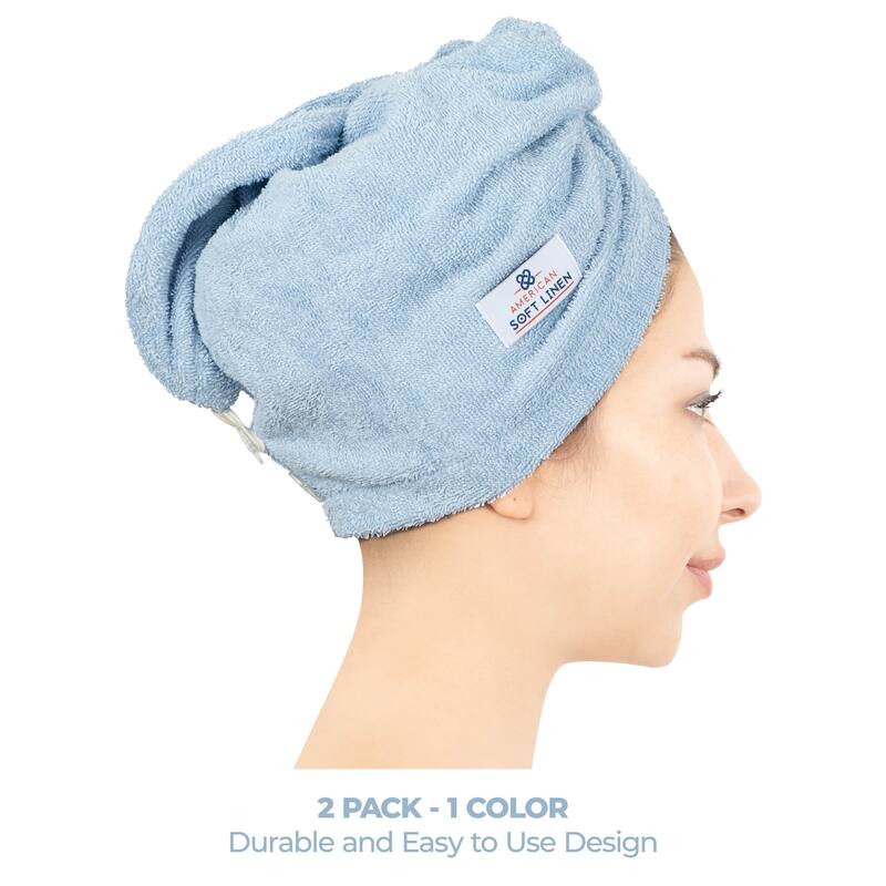 American Soft Linen 100% Cotton Hair Drying Towels for Women, Cotton Hair Turban Turkish Towel Wrap, Head Towel Cap for Hairs