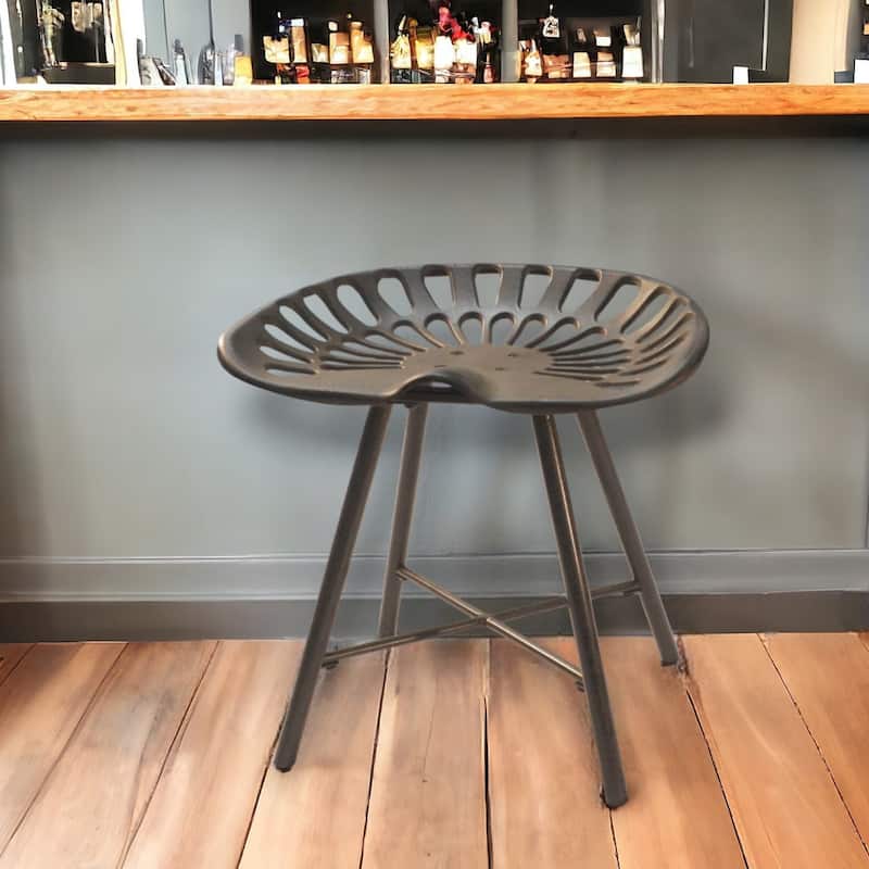 18" Vintage Iron Bucket Seat Stool with 4-Leg Base and Backless Farmhouse Accent Chair for Living Room - 17.5"H x 18"W x 14.5"D