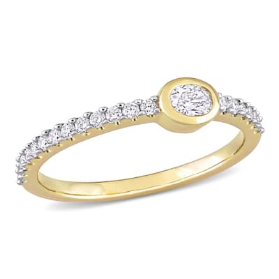 Miadora 1/3ct TW Oval and Round Diamonds Semi-Eternity Ring in 14k Yellow Gold