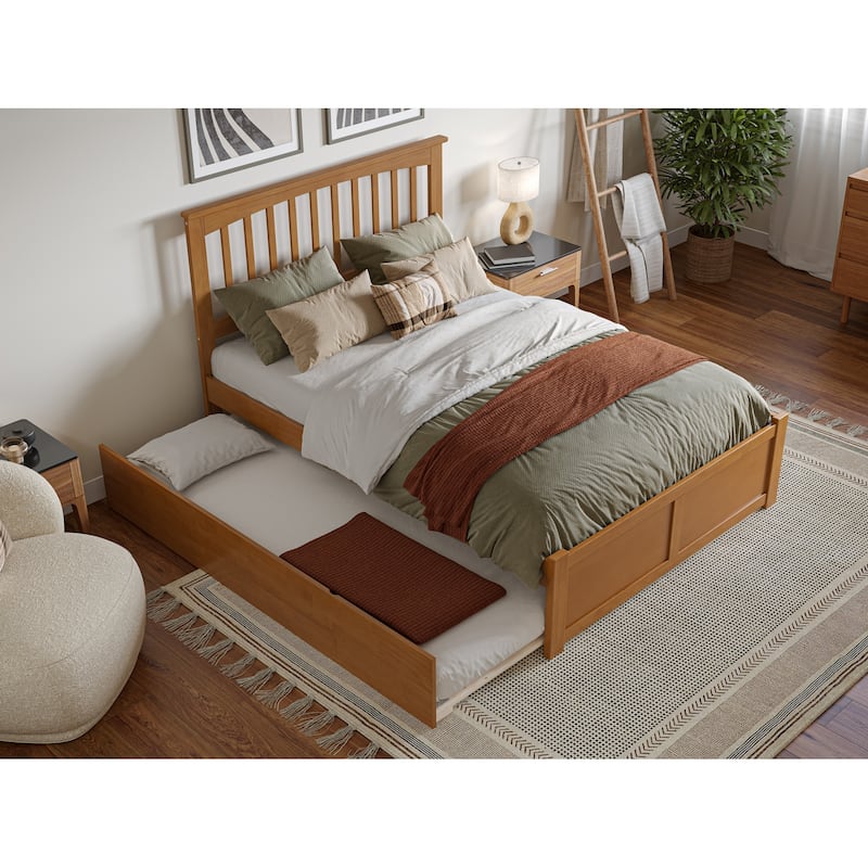 Mission Full Platform Bed with Footboard and Full Trundle Bed