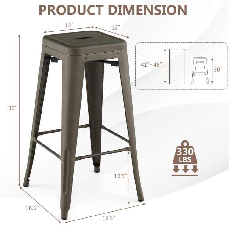 30 Inch Bar Stools Set of 4 with Square Seat and Handling Hole - 16.5" x 16.5" x 30"