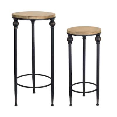 set of 2 metal and wood tall tables 26.75"