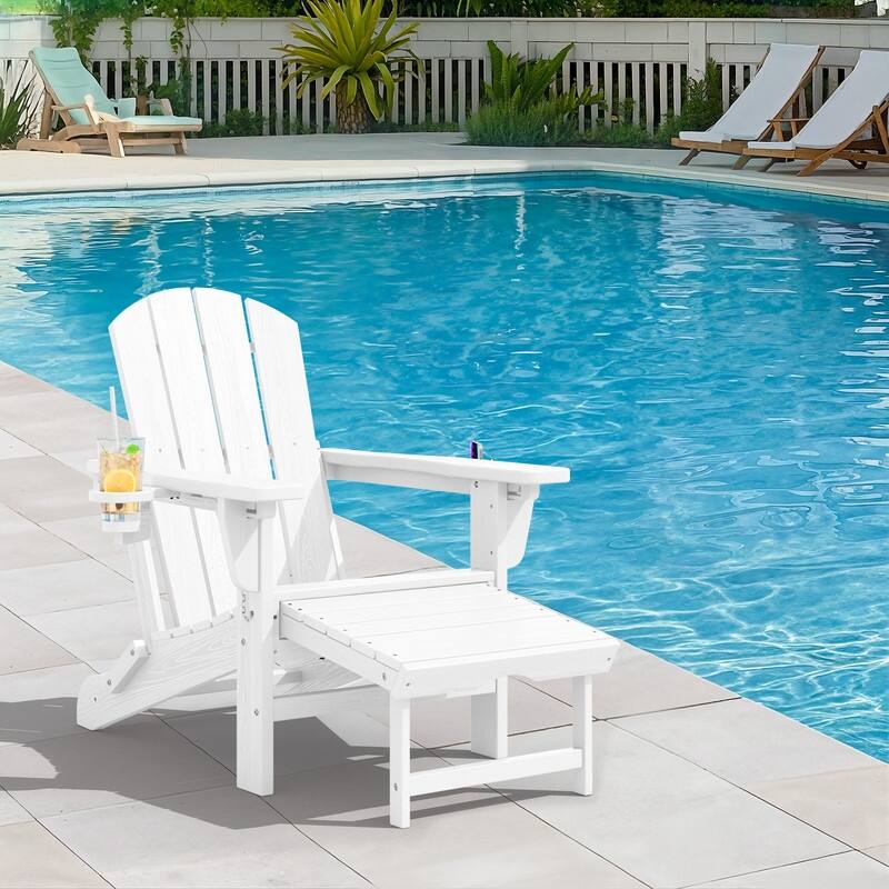 Folding Outdoor Chair with 3-Position Reclining Backrest & Telescoping Footrest - White