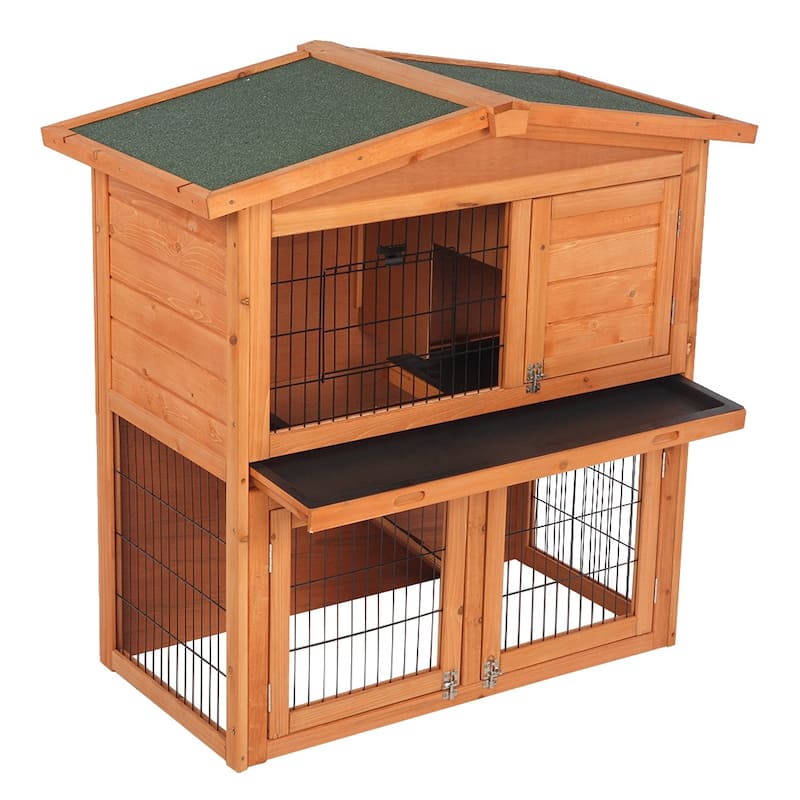 40" Triangle Roof Waterproof Wooden Bunny Hutch A-Frame Pet Cage Wood Small House Chicken Coop Natu