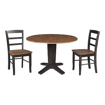 42 in Round Drop Leaf Pedestal Table with Dining Chairs in Hickory/Washed Coal