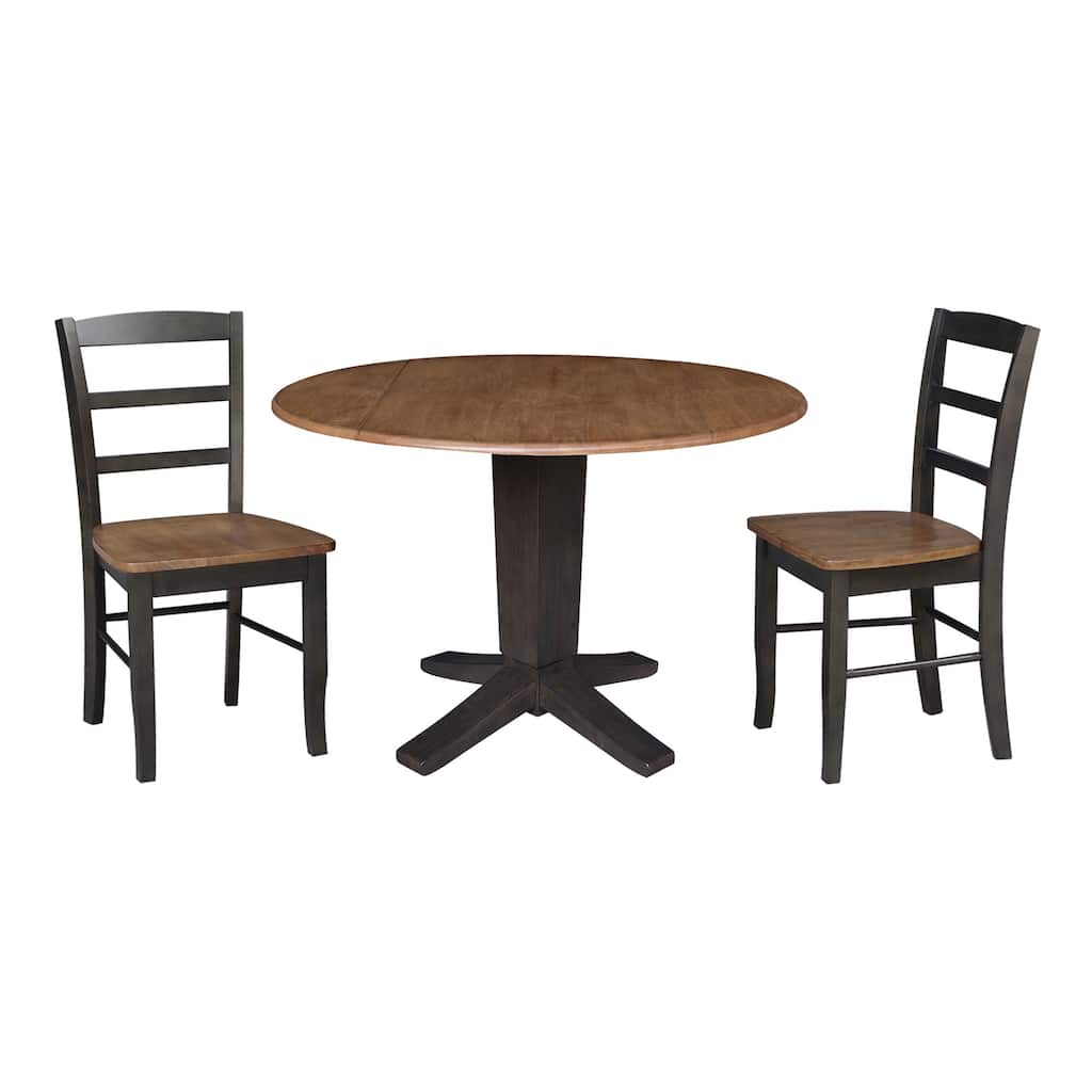 42 in Round Drop Leaf Pedestal Table with Dining Chairs in Hickory/Washed Coal