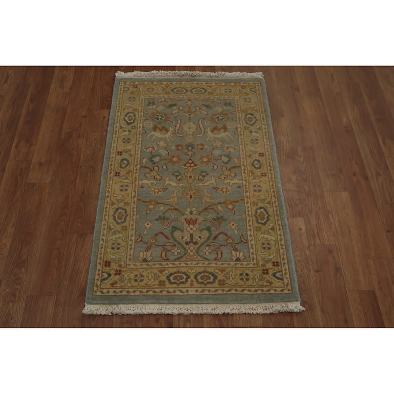 Hand Knotted Oriental 100% Wool Carpet Traditional Floral Navy Blue & Blues Ziegler Area Rug - 3' 2'' X 2' 0''