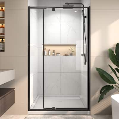 42"x71" Frameless Single Pivot Enclosure Glass Shower Door Black/Nickel with SGCC Tempered Glass