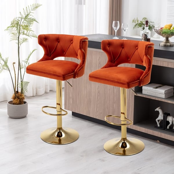 Modern Leather Bar Stools Set of 2, Lift Up Bar Chair, Nailhead