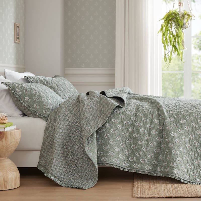 Madison ParK Linwood 3 Piece Ruffle Printed Quilt Set