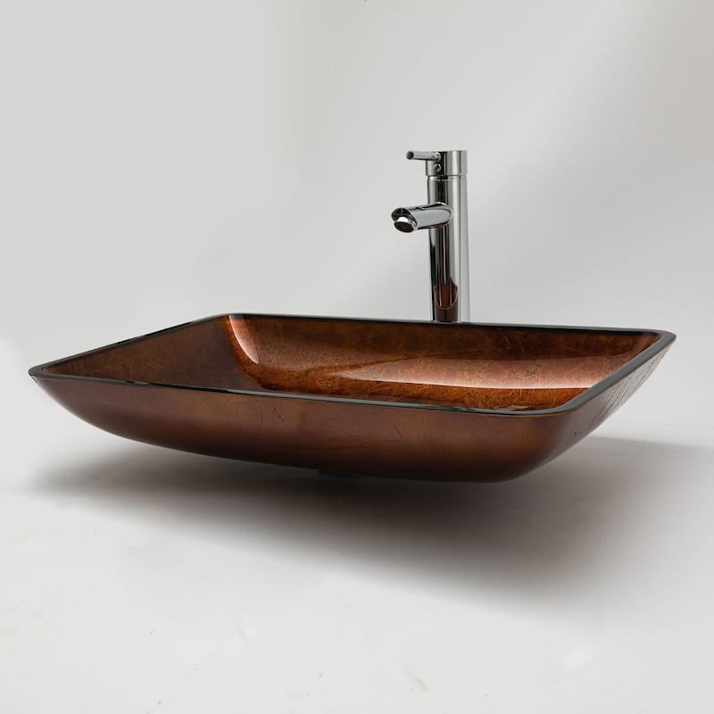 Vinnova Glass Rectangular Vessel Bathroom Sink without Faucet