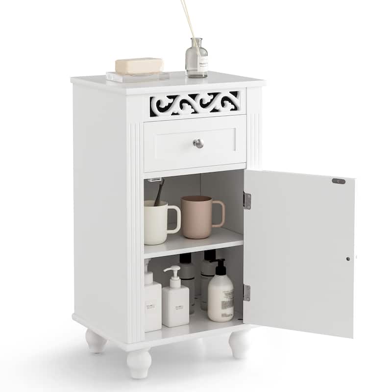Costway Bathroom Floor Cabinet Side Storage Organizer with 1 Drawer & - See Details