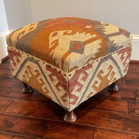 HERAT ORIENTAL Handmade Kilim Upholstered Squared Ottoman