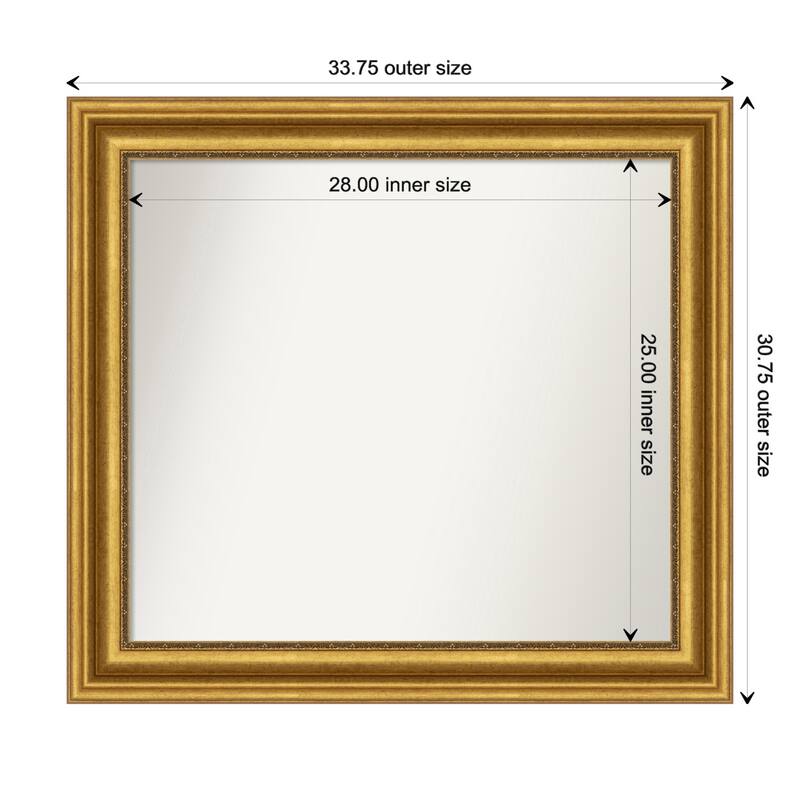 Parlor Gold Framed Non-Beveled Custom Wall Mirror, Bathroom Vanity Mirror - Outer Size: 33.75 x 30.75