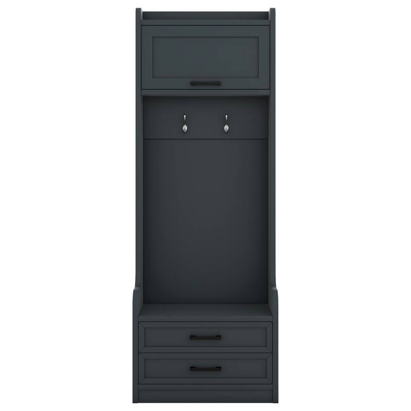 4-in-1 Detachable Hall Tree with Storage, 7 Hooks, Coat Rack, Drawers & Cabinet, Black Shoe Bench for Entryway Hallway