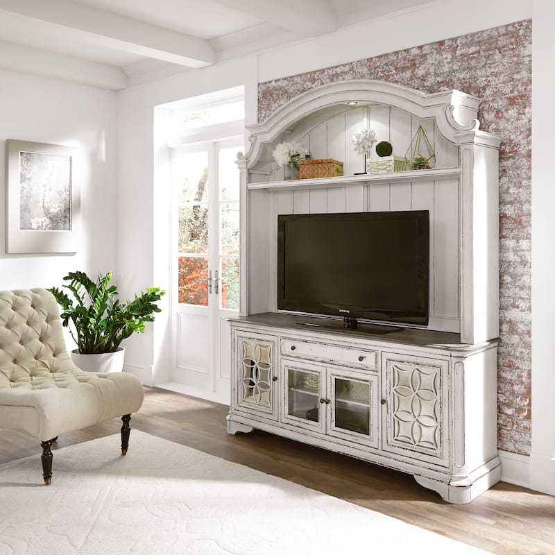 Magnolia Manor Antique White Weathered Bark Entertainment Center - Antique White
