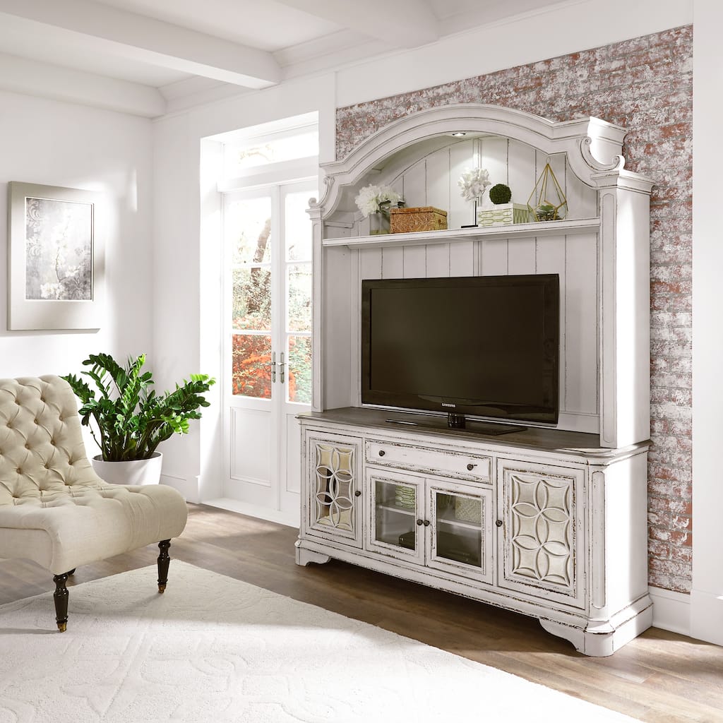 Magnolia Manor Antique White Weathered Bark Entertainment Center
