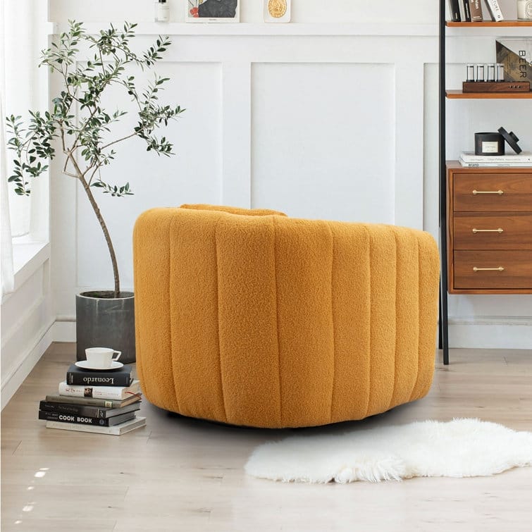 Ebello Oversize Velvet Swivel 360° Rotation Barrel Comfy Round Armchair With Pillow For Living Room Bedroom