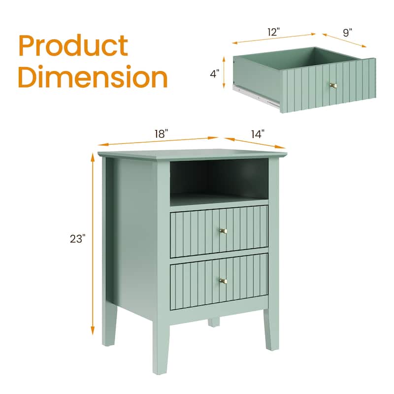 2 Drawers Nightstand with Charging Station