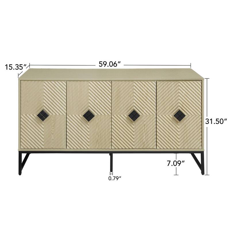 59" Modern 4-Door Sideboard Buffet Cabinet with Adjustable Shelves and Carved Doors for Kitchen or Entryway
