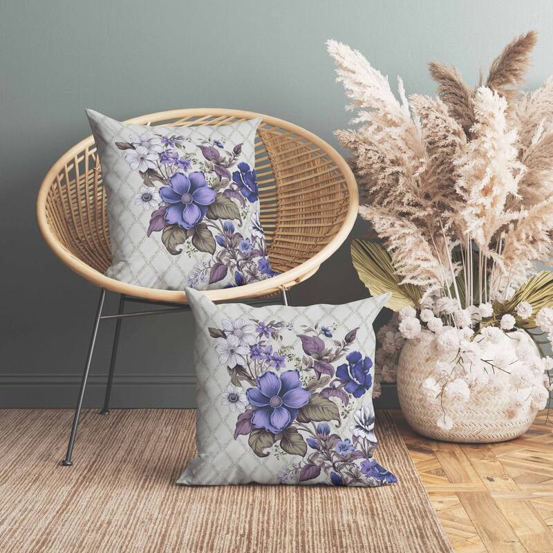 Wildflower Artistry Faux Suede Reversible Throw Pillow Blue and Purple
