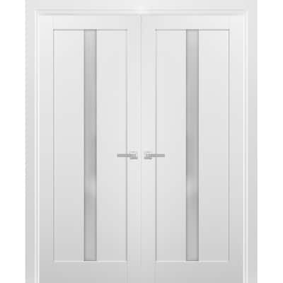 French Double Panel Lite Doors Hardware / Quadro 4112 White Silk Frosted Opaque Glass