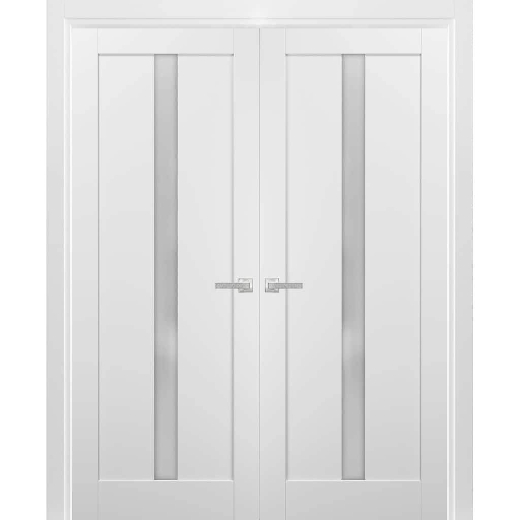 French Double Panel Lite Doors Hardware / Quadro 4112 White Silk Frosted Opaque Glass