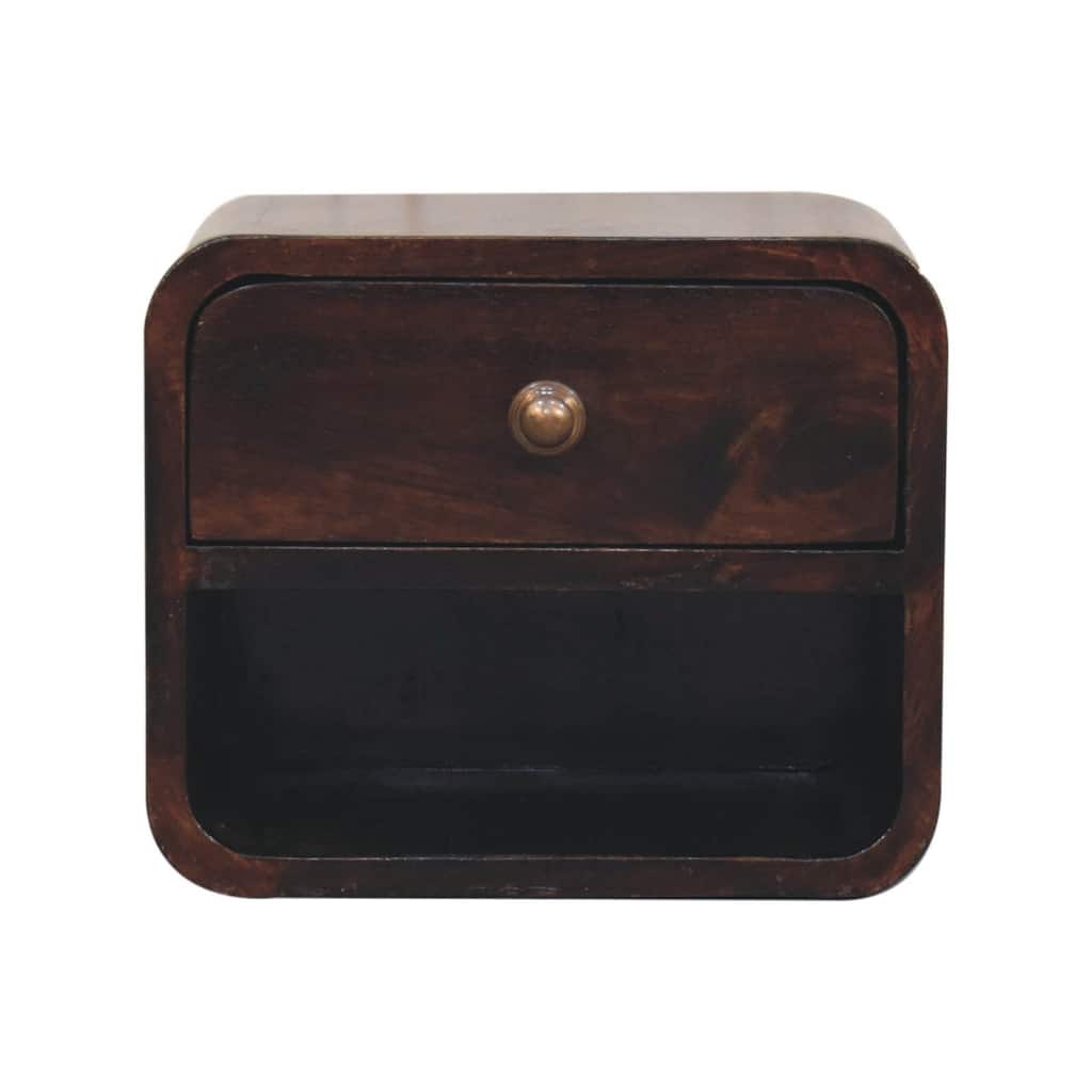Artisan Furniture Solid Wood Mini Curved California Walnut Wall Mounted Bedside