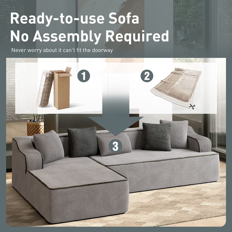 MAISON ARTS Convertible L-Shaped No Assembly Sectional Chaise Sofa for Living Room