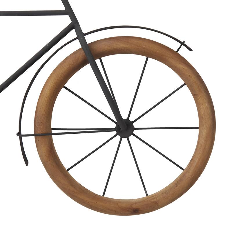 Metal Bike Home Wall Decor with Wood Wheels - Brown - Roche River Decor