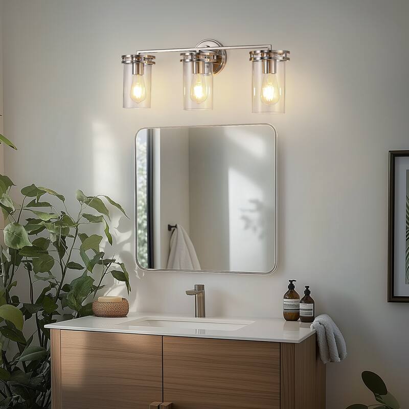 YANSUN 3-Light Industrial Nickel Vanity Light E26 Modern Bathroom Fixture