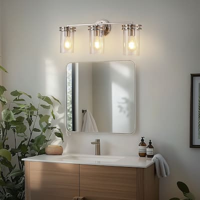 YANSUN 3-Light Industrial Nickel Vanity Light E26 Modern Bathroom Fixture