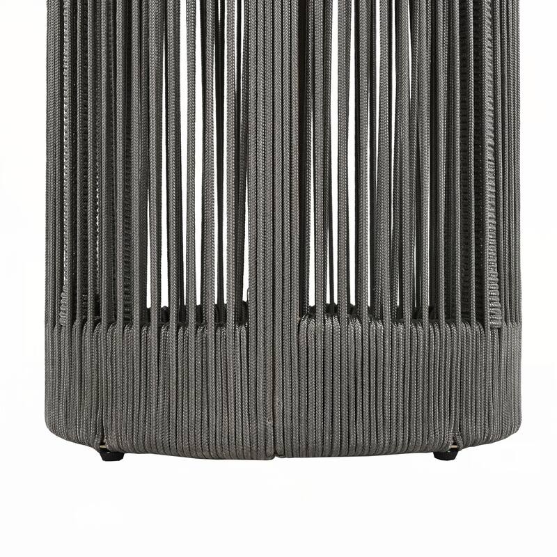 Outdoor Rattan rope and Acacia Wood Side Table(Rope Grey, Natural Iron)