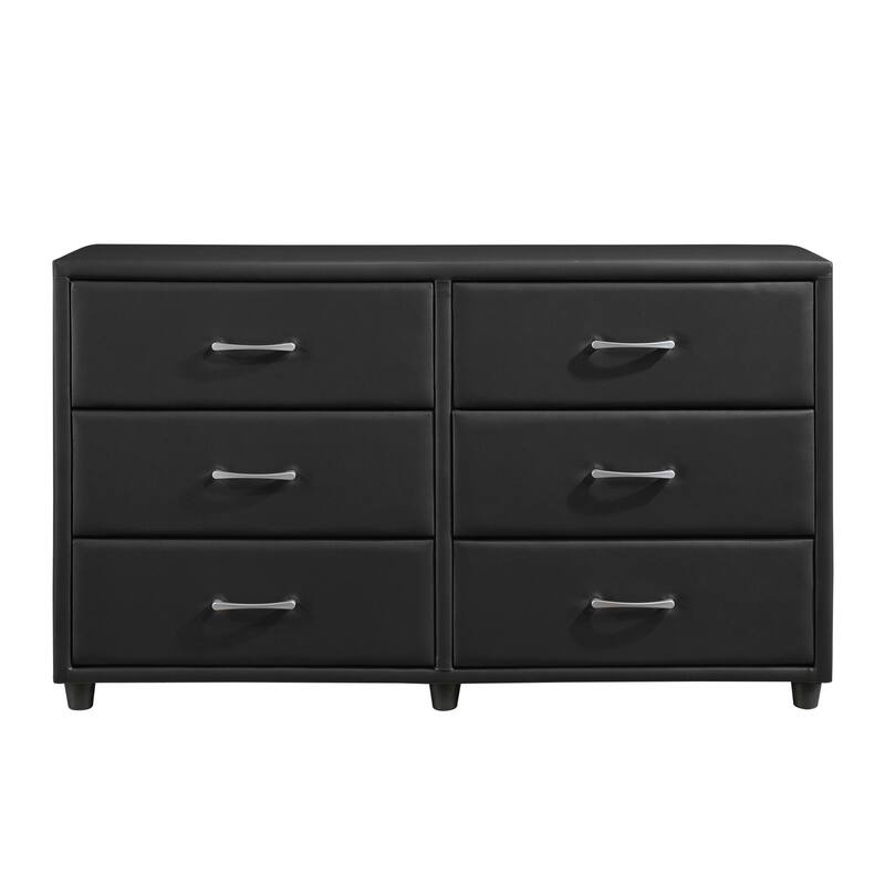 Contemporary Design Black Dresser 1pc 6x Drawers Faux Leather Upholstery Plywood Engineered Wood
