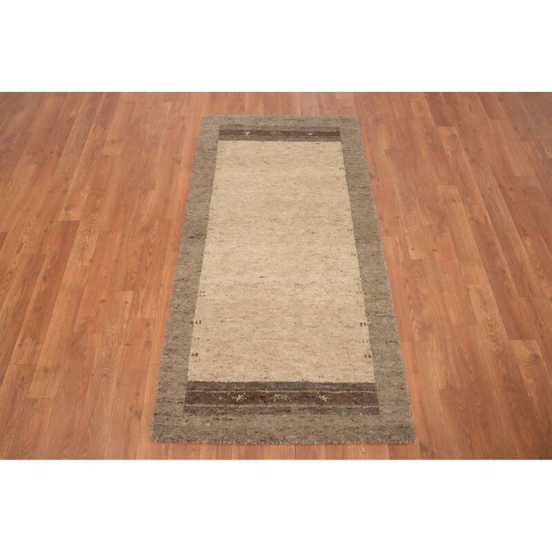 Hand Knotted Oriental 100% Wool Carpet Modern Modern Beige & Ivories Gabbeh Area Rug - 4' 5'' X 2' 3''