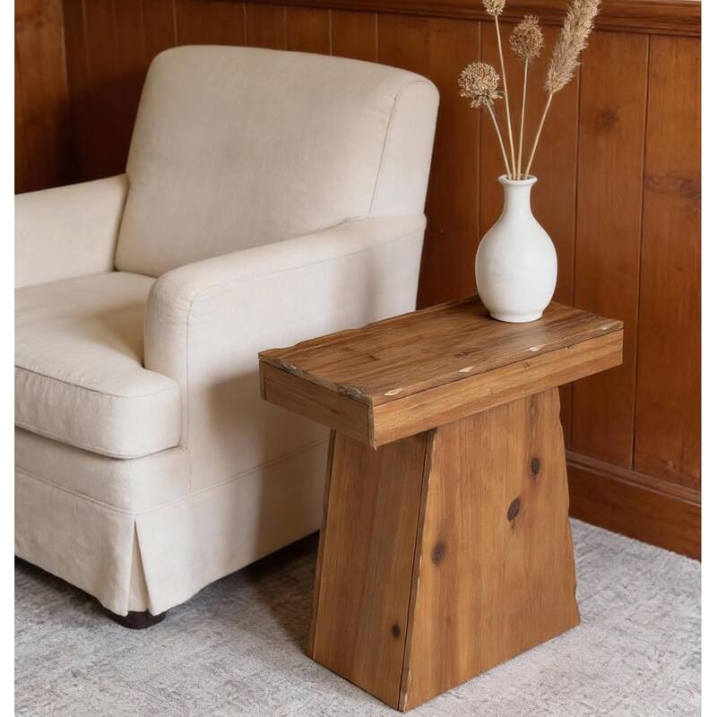 23.6" Solid Wood End Table, Side Table with Trapezoid Base for Small Space, Living Room