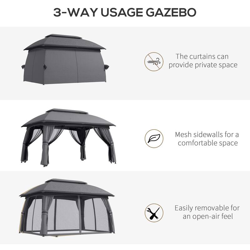 10' x 13' Patio Gazebo with Netting, Vented Roof, and Steel Frame for Outdoor Use