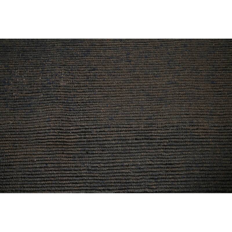 Striped Brown Moroccan Area Rug Handmade Wool Carpet - 8'10"x 12'7"