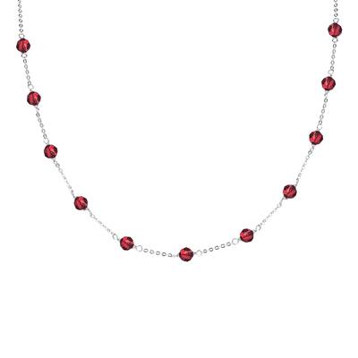 Sterling Silver Garnet Station Necklace with 16" Chain & 3" Extention