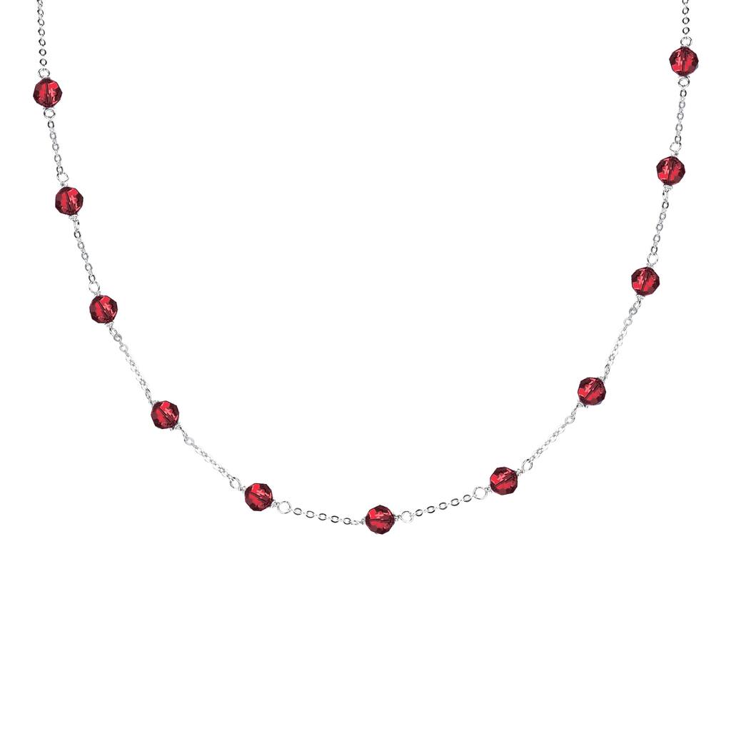 Sterling Silver Garnet Station Necklace with 16" Chain & 3" Extention