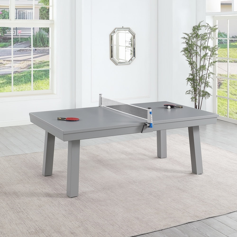 Norwalk Indoor/Outdoor 8ft Slate Pool Table Dining Set with 2 Benches & Accessories, Cement Finish