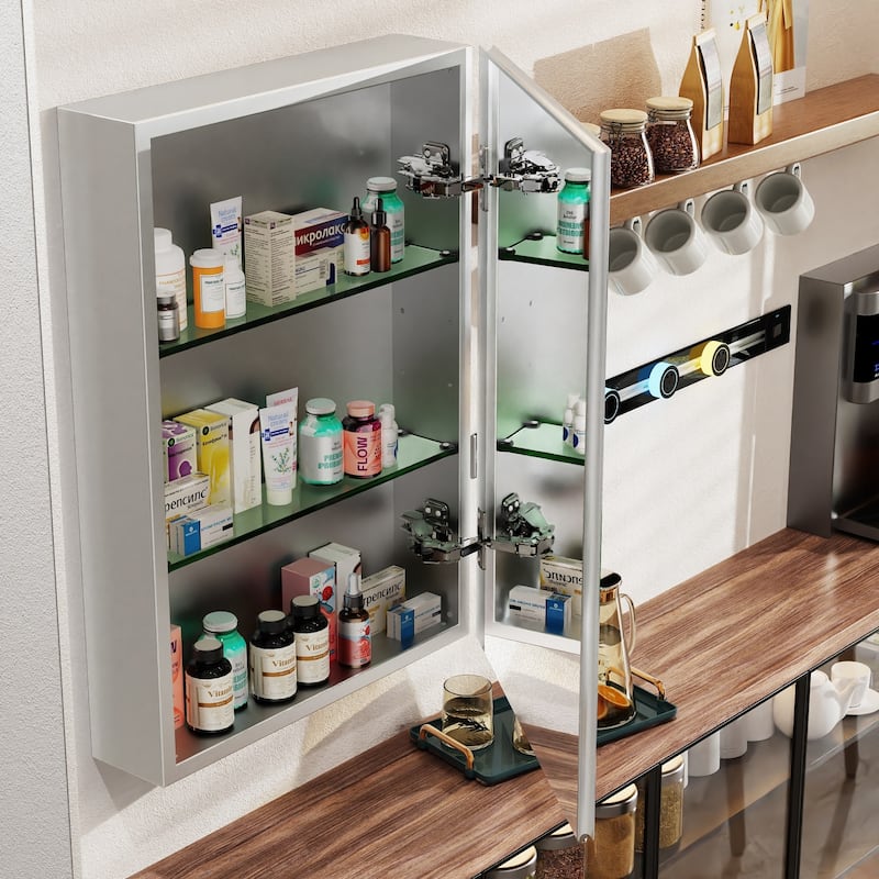 Double Side Frameless Mirrored Medicine Cabinet with 2 Adjustable Tempered Glass Shelves
