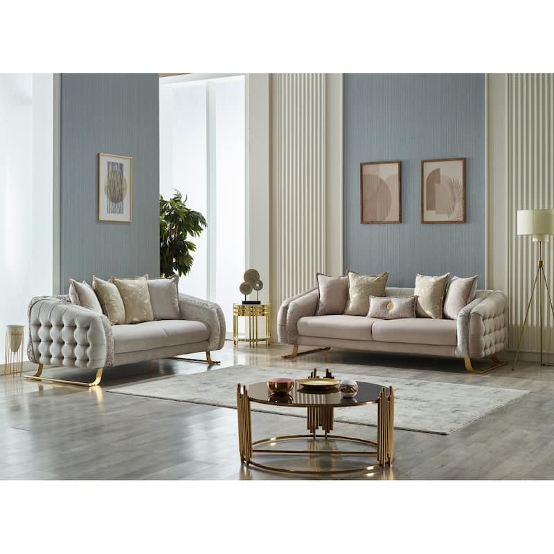 Laura 2-Pieces One Sofa One Loveseat Living Room Set, Metal Leg - Cream